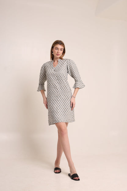 Linen floral block printed gown dress