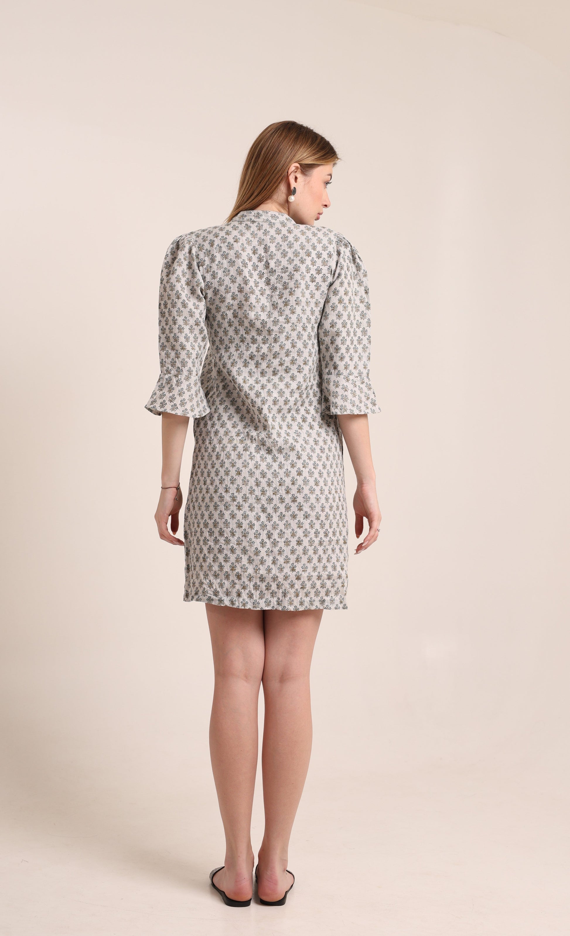 Linen floral block printed gown dress