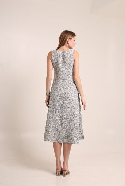 Linen Floral Printed Gown Dress